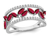 1.00 Carat (ctw) Lab Created Ruby Ring in 14K White Gold with 1/3 Carat (ctw) Diamonds